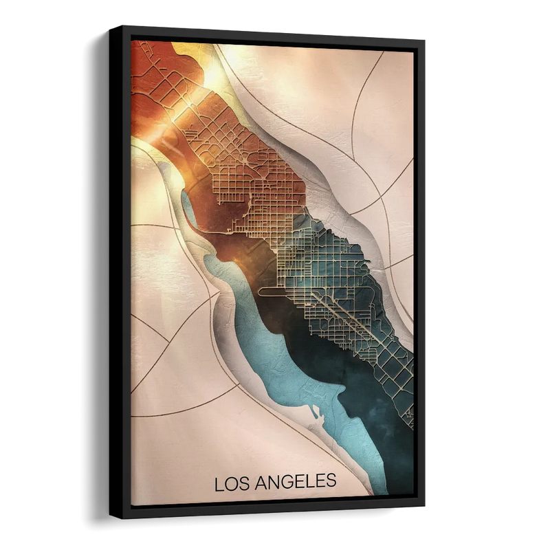 Los Angeles Map Design Side - Black Canvas Wall Art