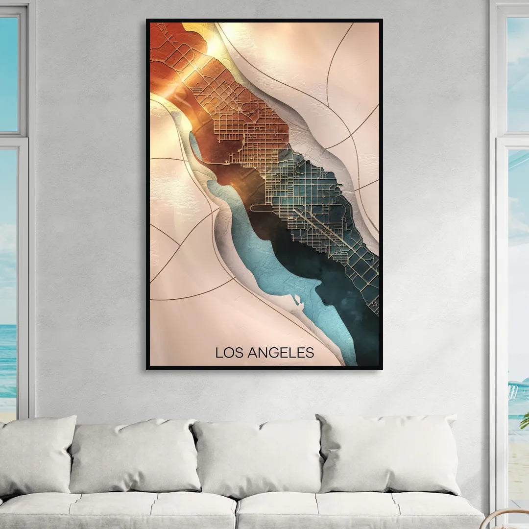 Los Angeles Map Design Sitting Room - Black Canvas Wall Art