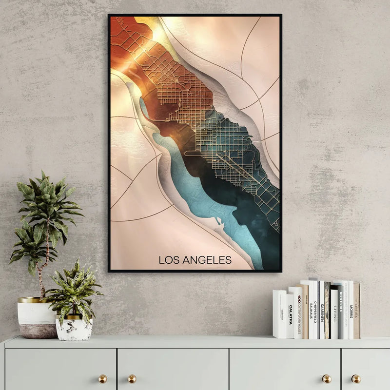 Los Angeles Map Design Living Room - Black Canvas Wall Art