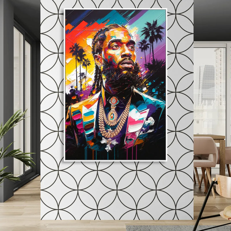 Los Angeles Nipsey Hussle Tribute Living Room - White Canvas Wall Art