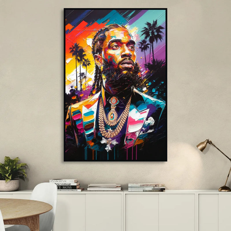 Los Angeles Nipsey Hussle Tribute Sitting Room - Black Canvas Wall Art