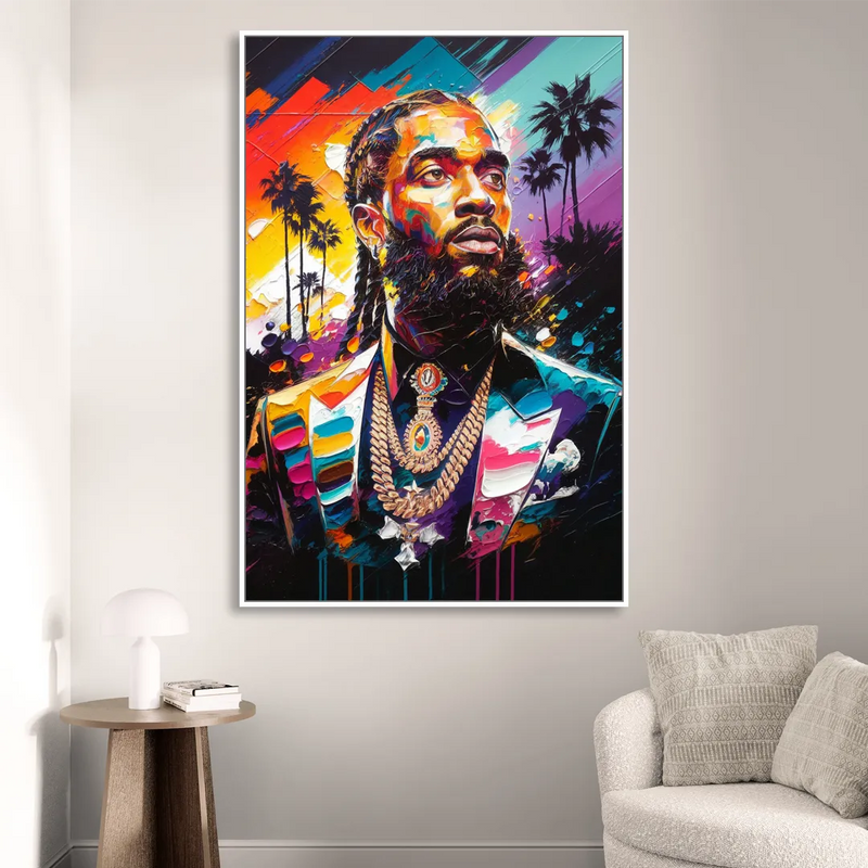 Los Angeles Nipsey Hussle Tribute Sitting Room - White Canvas Wall Art