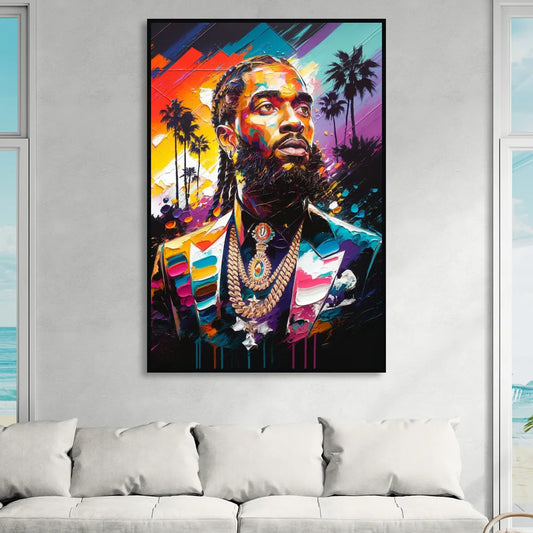 Los Angeles Nipsey Hussle Tribute Living Room - Black Canvas Wall Art