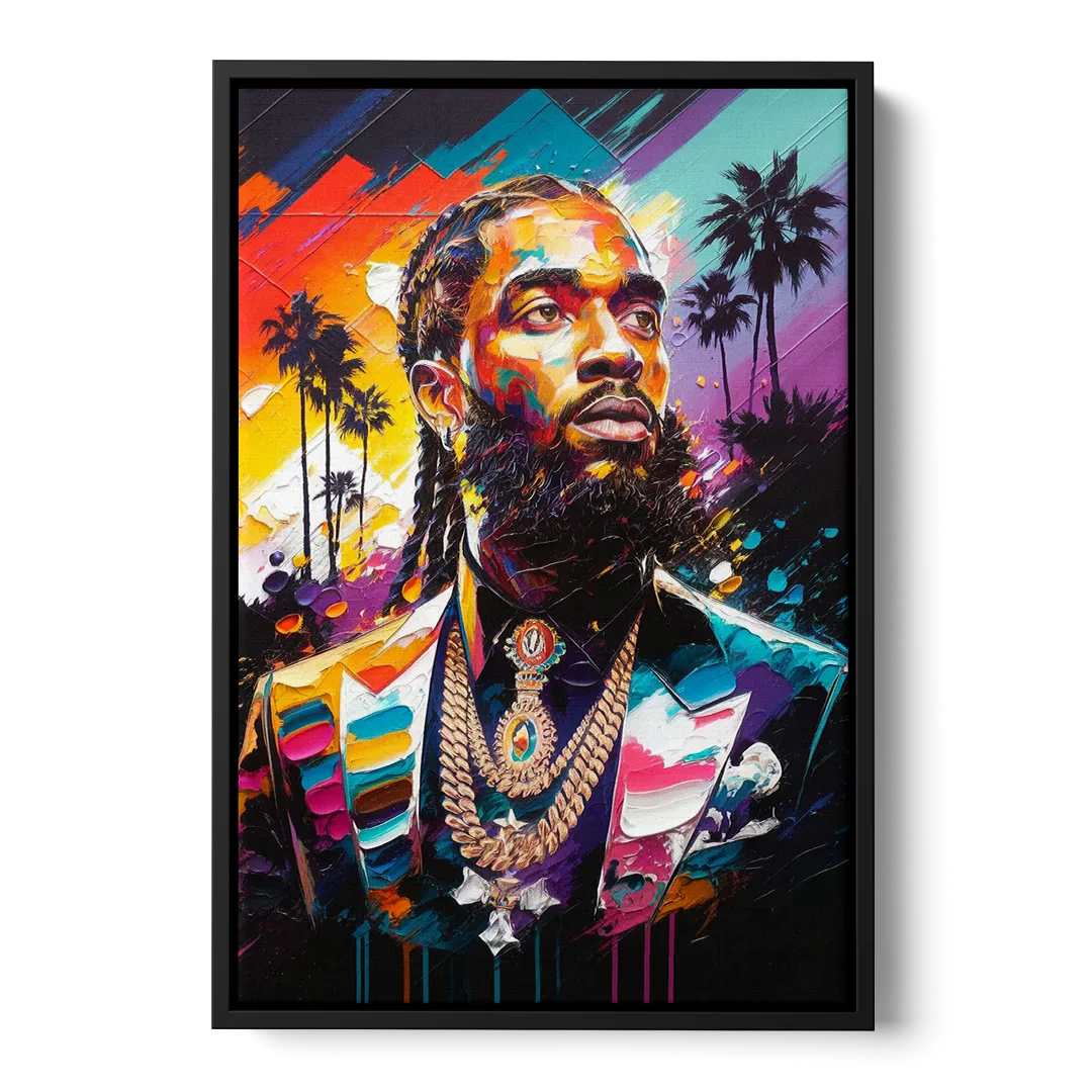 Los Angeles Nipsey Hussle Tribute Front - Black Canvas Wall Art