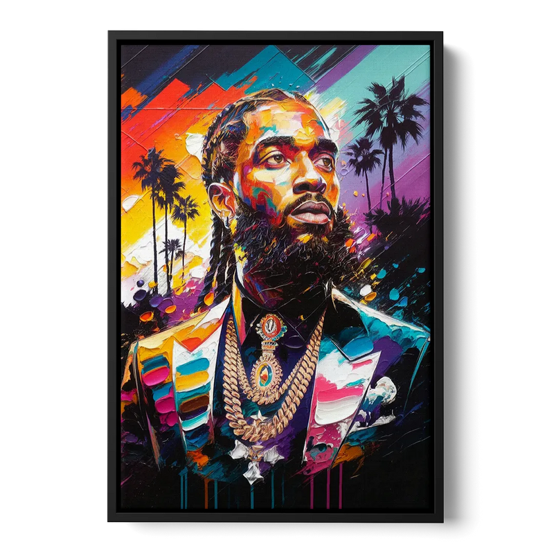 Los Angeles Nipsey Hussle Tribute Front - Black Canvas Wall Art