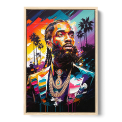 Los Angeles Nipsey Hussle Tribute - Oak Framed Canvas Wall Art - Front