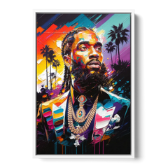 Los Angeles Nipsey Hussle Tribute - White Framed Canvas Wall Art - Front