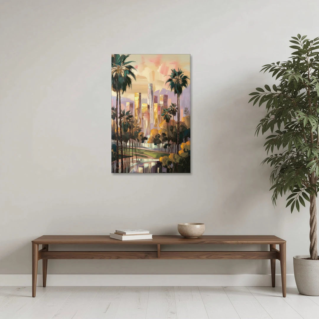 Los Angeles Palm Trees and Skyscrapers - Canvas Wall Art - Coffee Table - 24x36