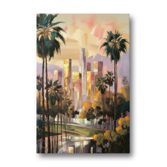 Los Angeles Palm Trees and Skyscrapers - Canvas Wall Art - Front