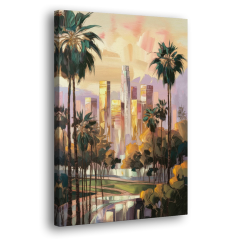 Los Angeles Palm Trees and Skyscrapers - Canvas Wall Art - Side