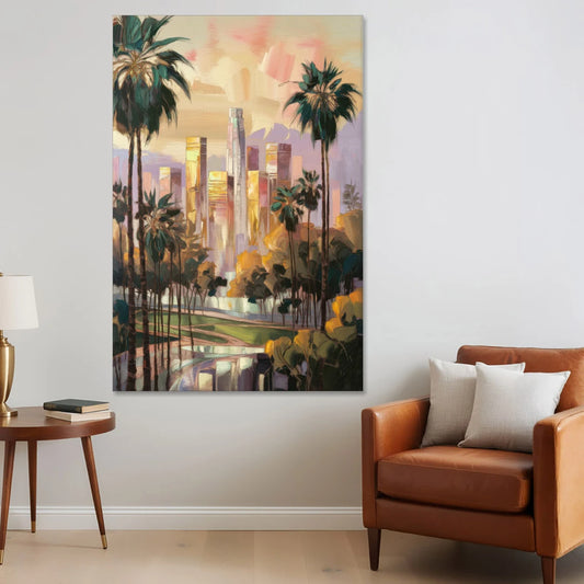 Los Angeles Palm Trees and Skyscrapers - Canvas Wall Art - Sofa - 40x60