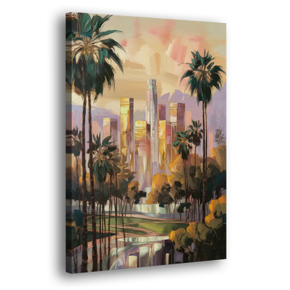 Los Angeles Palm Trees and Skyscrapers Side - Canvas Wall Art