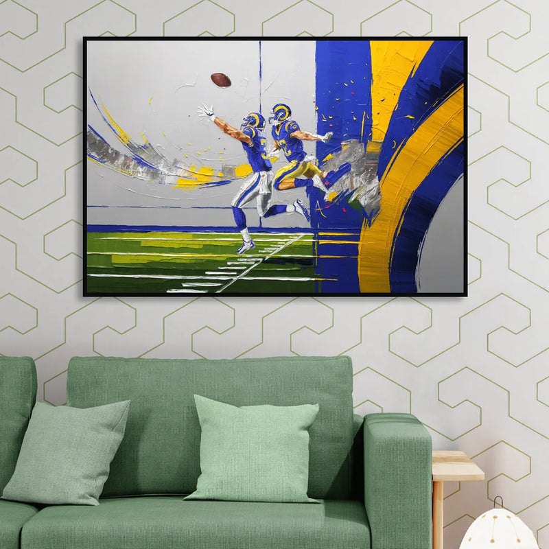 Los Angeles Rams Super Bowl Champions Living Room - Black Canvas Wall Art