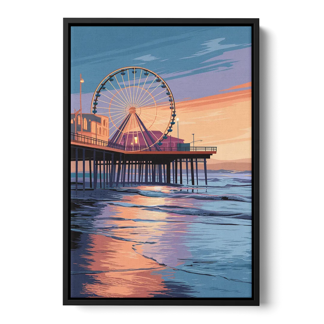 Los Angeles Santa Monica Pier Front - Black Canvas Wall Art