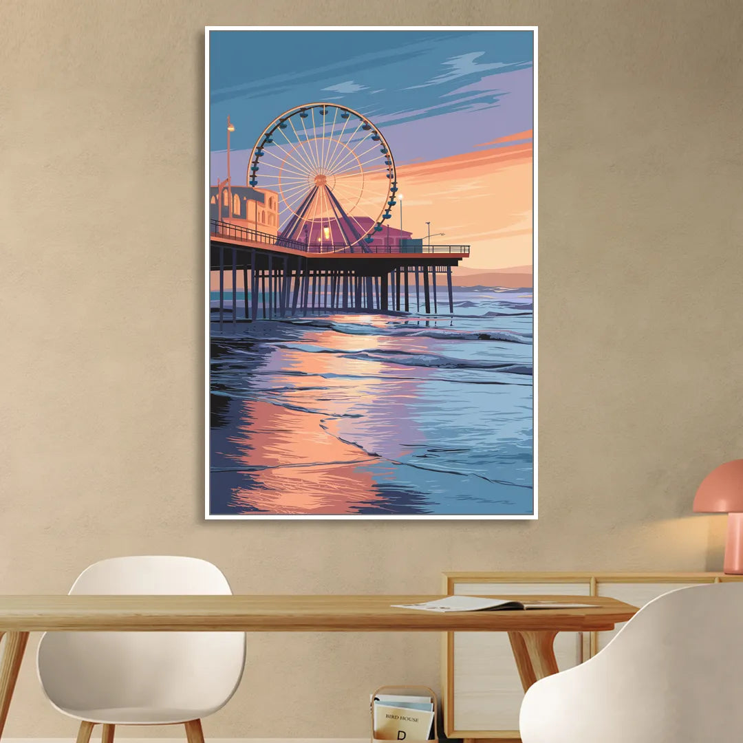 Los Angeles Santa Monica Pier Living Room - White Canvas Wall Art