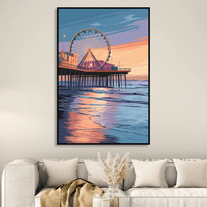Los Angeles Santa Monica Pier Sitting Room - Black Canvas Wall Art