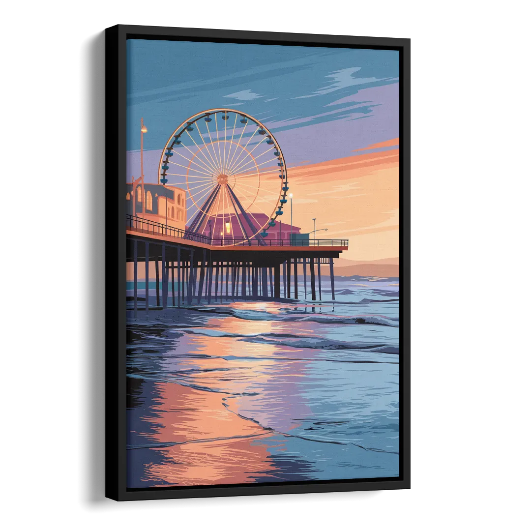 Los Angeles Santa Monica Pier Side - Black Canvas Wall Art