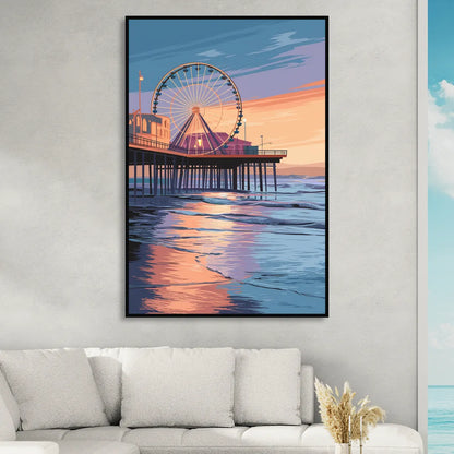 Los Angeles Santa Monica Pier Living Room - Black Canvas Wall Art