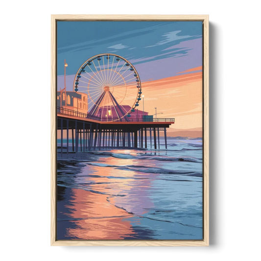 Los Angeles Santa Monica Pier - Oak Framed Canvas Wall Art - Front