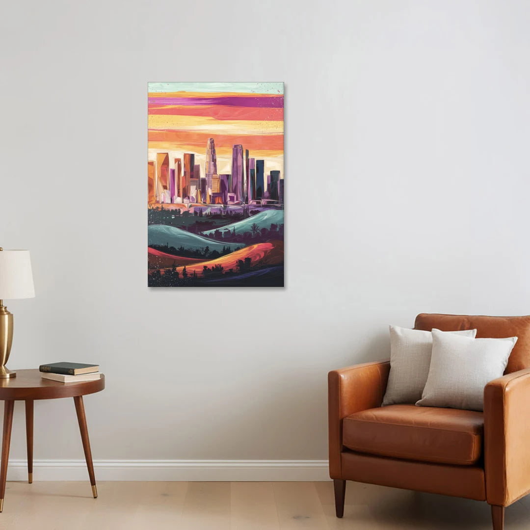 Los Angeles Skyline at Sunset - Canvas Wall Art - Sofa - 24x36