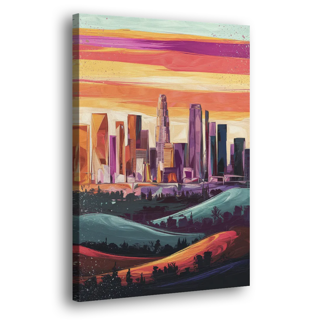 Los Angeles Skyline at Sunset Side - Canvas Wall Art