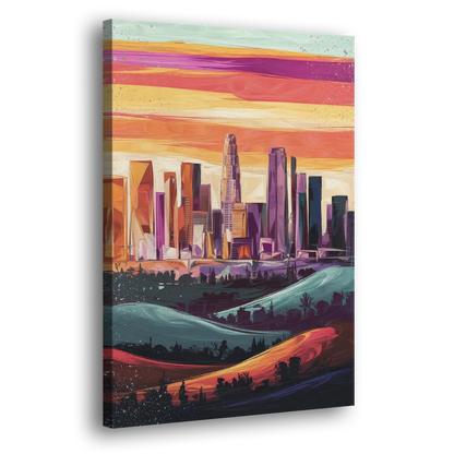 Los Angeles Skyline at Sunset Side - Canvas Wall Art