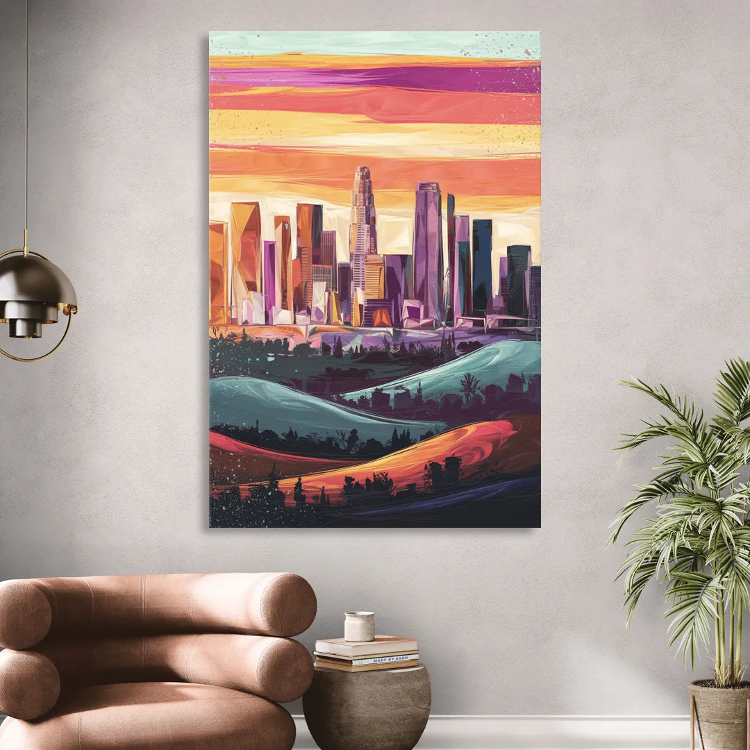 Los Angeles Skyline at Sunset Sitting Room - Canvas Wall Art