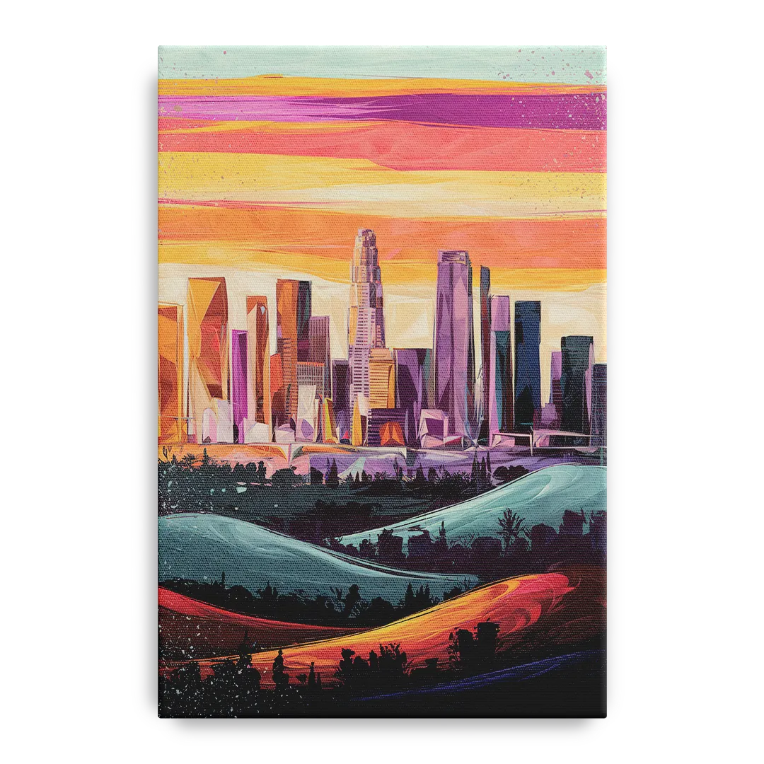 Los Angeles Skyline at Sunset Front - Canvas Wall Art