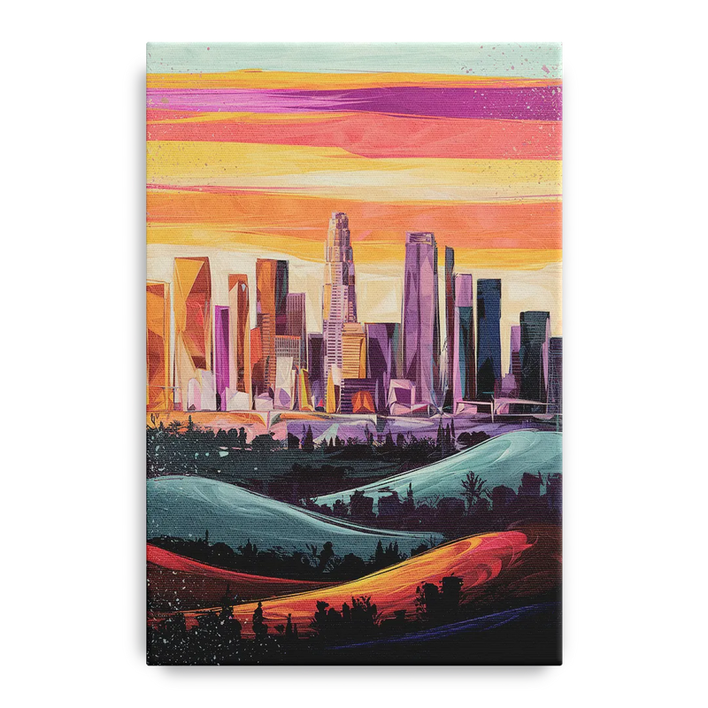 Los Angeles Skyline at Sunset Front - Canvas Wall Art