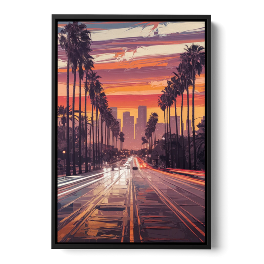 Los Angeles Sunset Boulevard - Black Framed Canvas Wall Art - Front