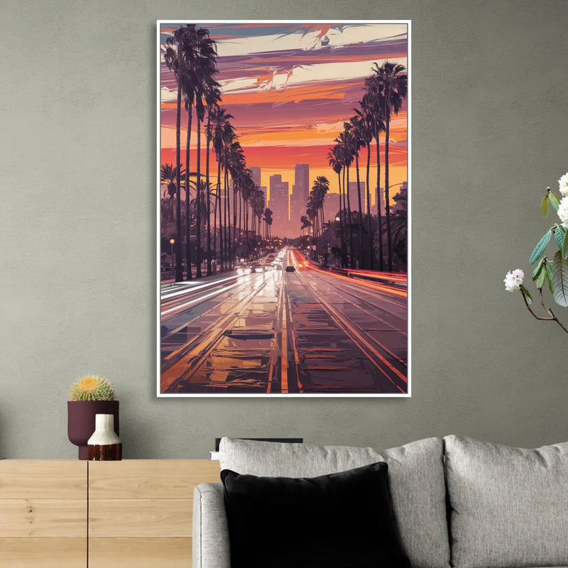 Los Angeles Sunset Boulevard Living Room - White Canvas Wall Art