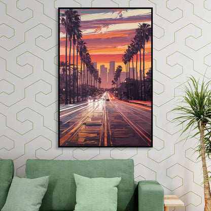 Los Angeles Sunset Boulevard Living Room - Black Canvas Wall Art