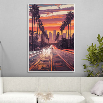 Los Angeles Sunset Boulevard Sitting Room - White Canvas Wall Art
