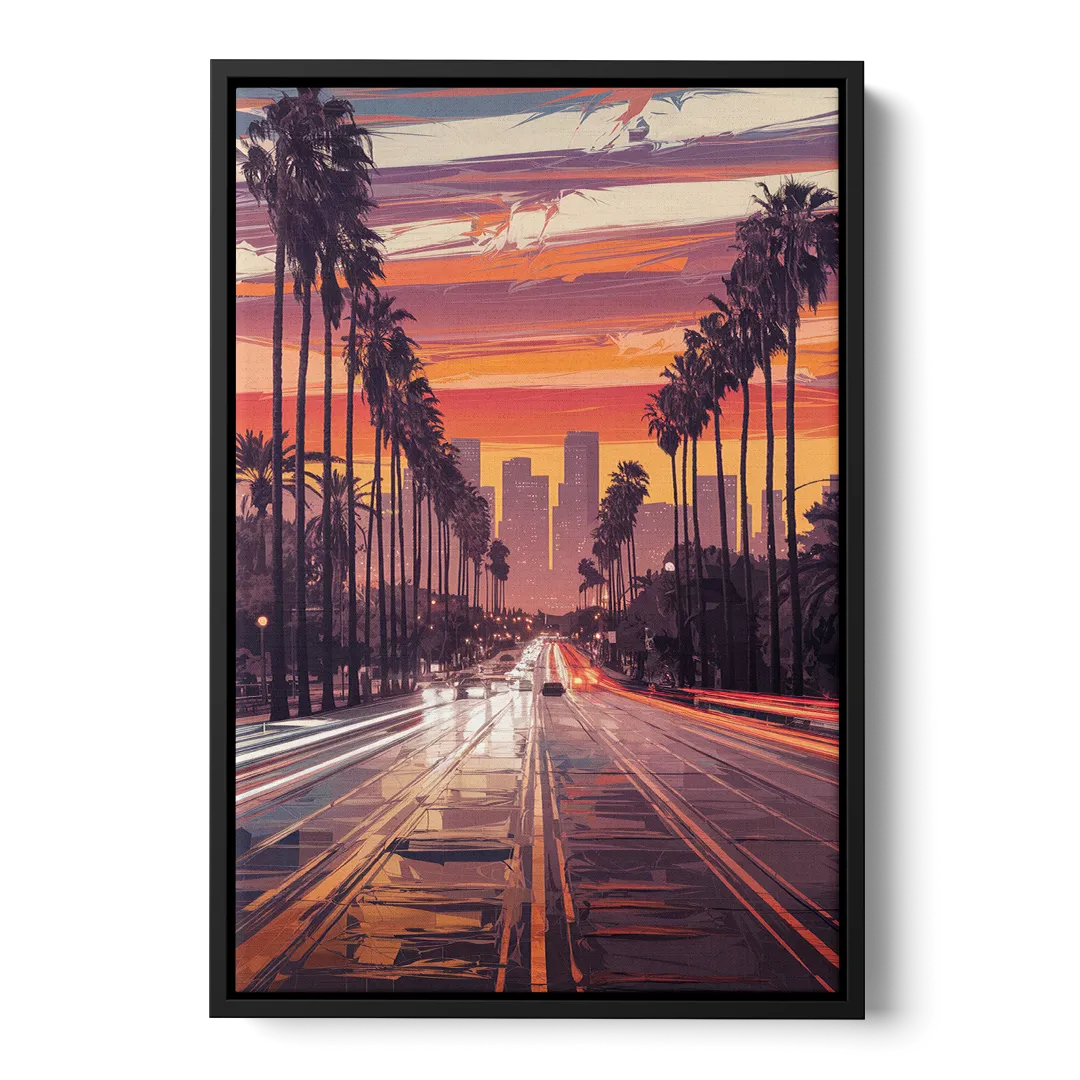 Los Angeles Sunset Boulevard Front - Black Canvas Wall Art