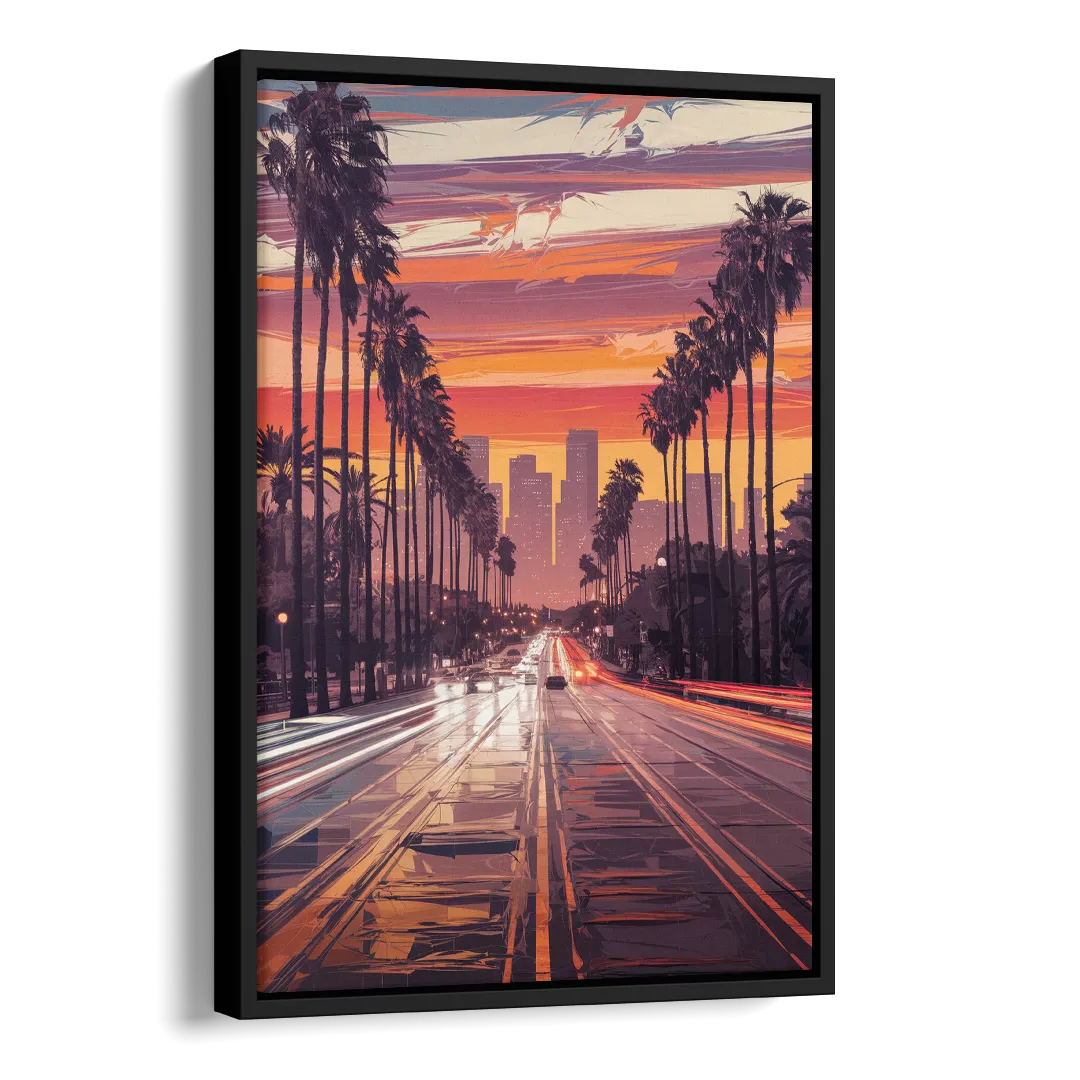 Los Angeles Sunset Boulevard Side - Black Canvas Wall Art