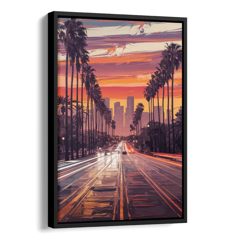 Los Angeles Sunset Boulevard Side - Black Canvas Wall Art