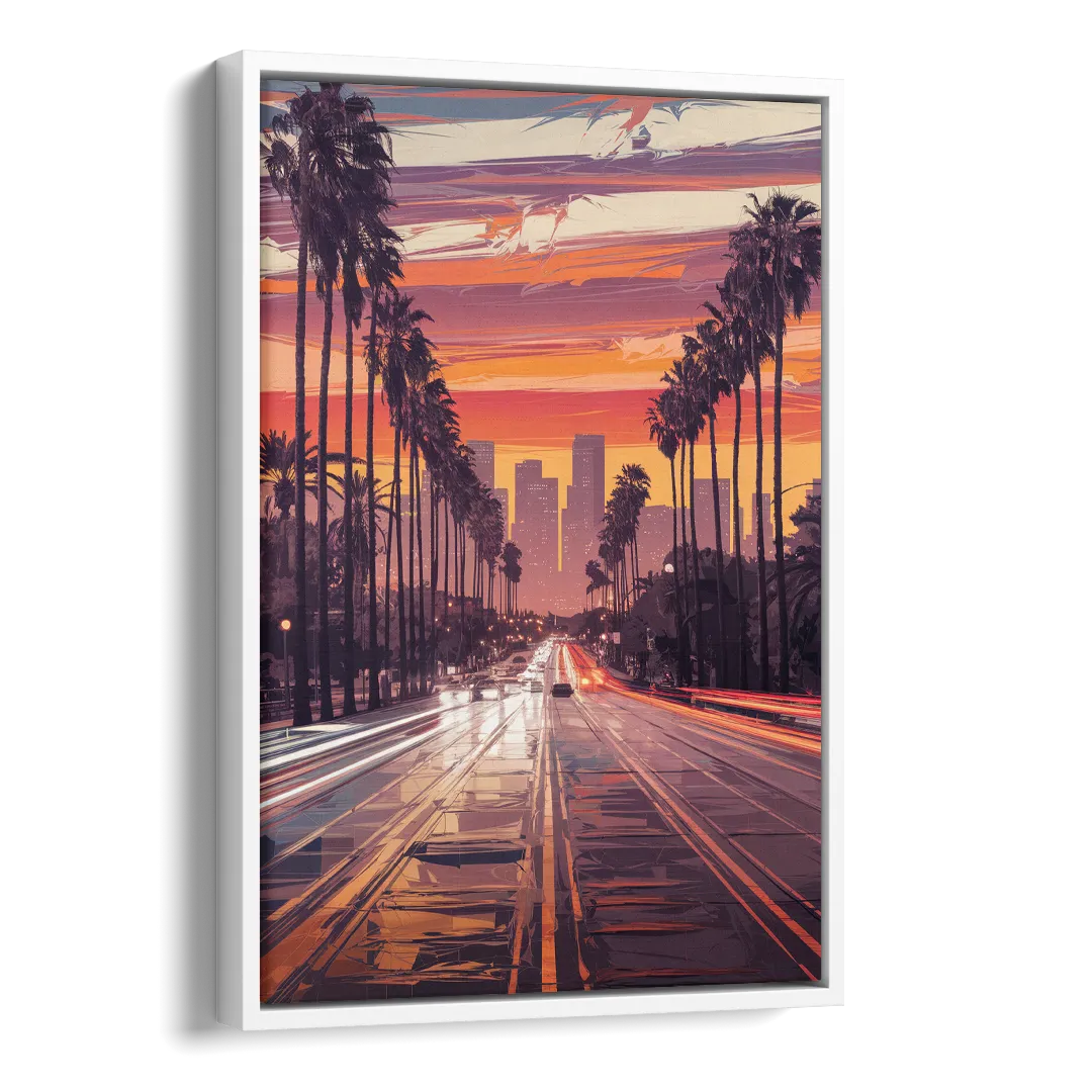 Los Angeles Sunset Boulevard Side - White Canvas Wall Art