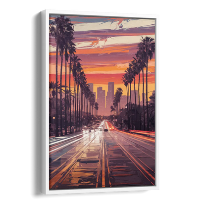 Los Angeles Sunset Boulevard Side - White Canvas Wall Art
