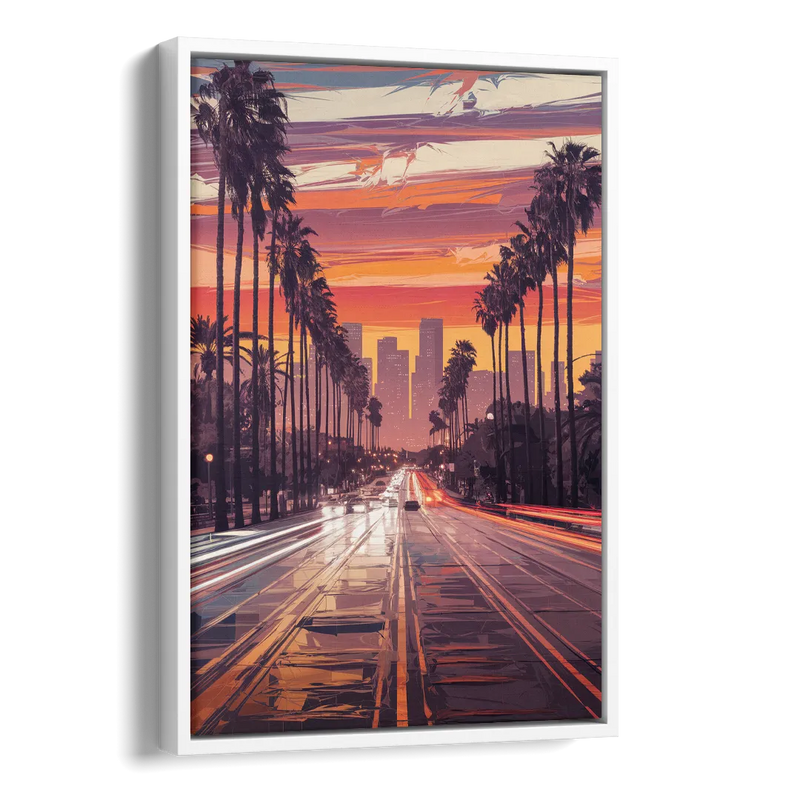 Los Angeles Sunset Boulevard Side - White Canvas Wall Art