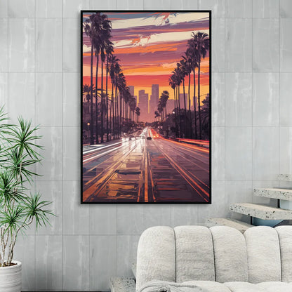 Los Angeles Sunset Boulevard Sitting Room - Black Canvas Wall Art