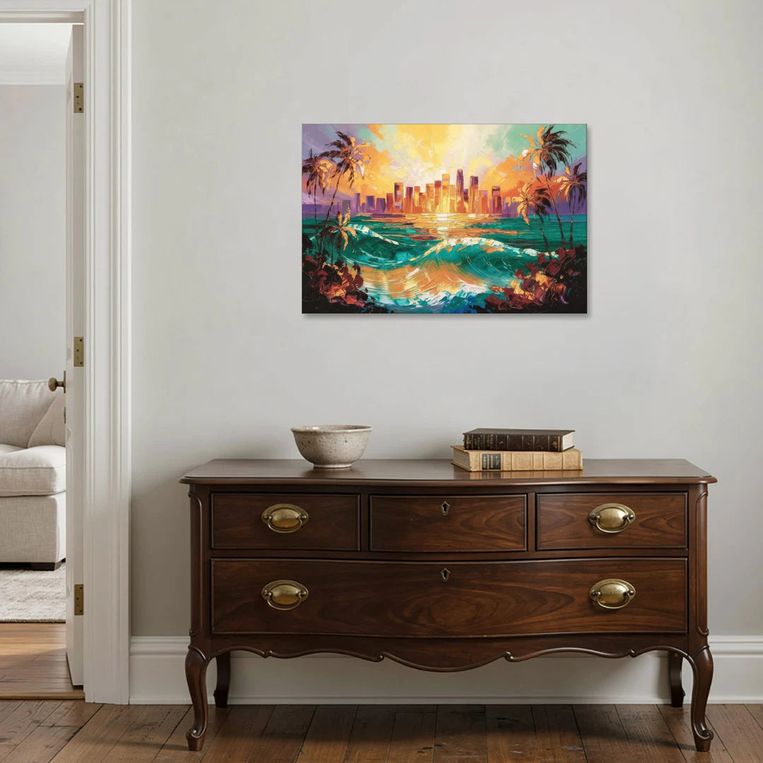 Los Angeles Sunset Over The Ocean - Canvas Wall Art - Coffee Table - 36x24
