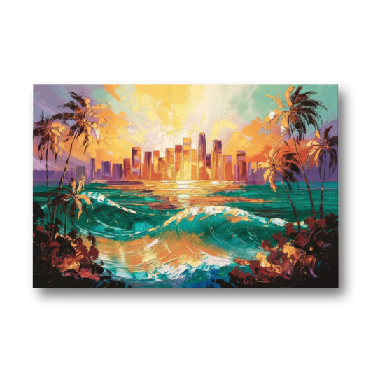 Los Angeles Sunset Over The Ocean - Canvas Wall Art - Front