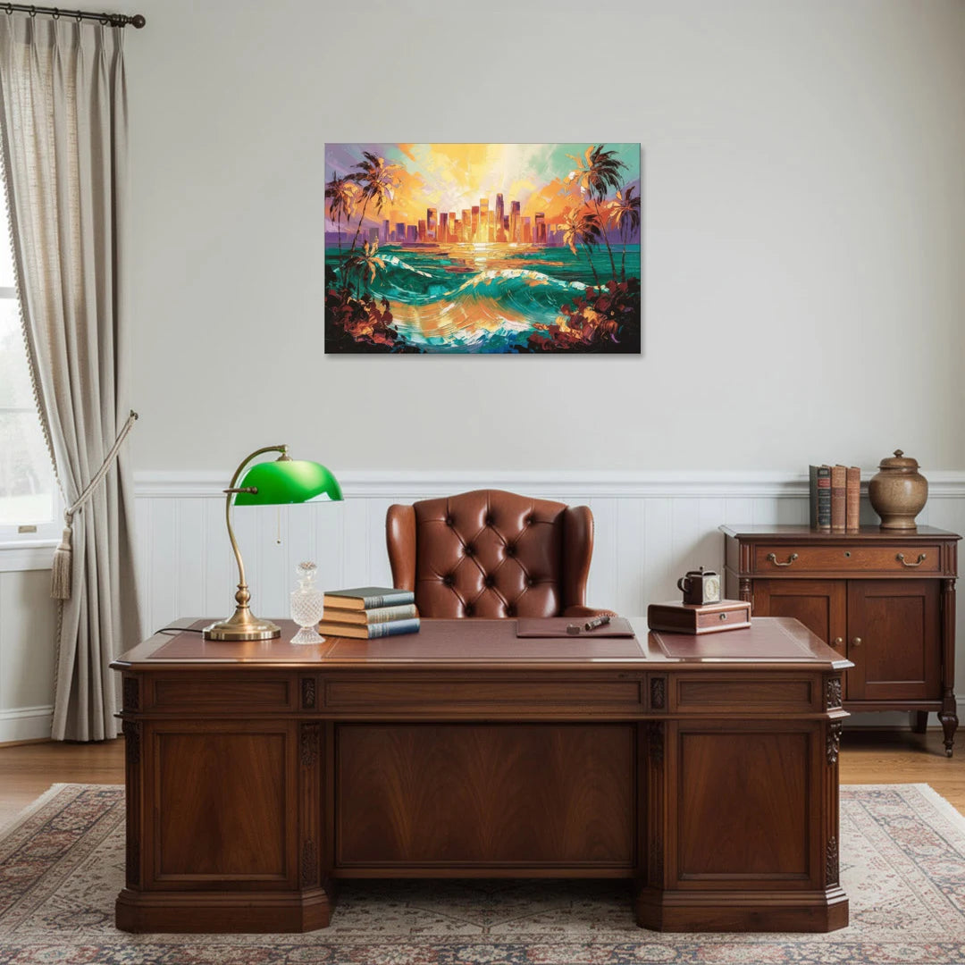 Los Angeles Sunset Over The Ocean - Canvas Wall Art - Office - 36x24