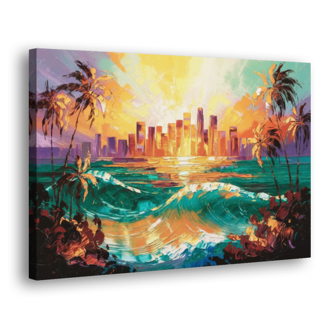 Los Angeles Sunset Over The Ocean - Canvas Wall Art - Side