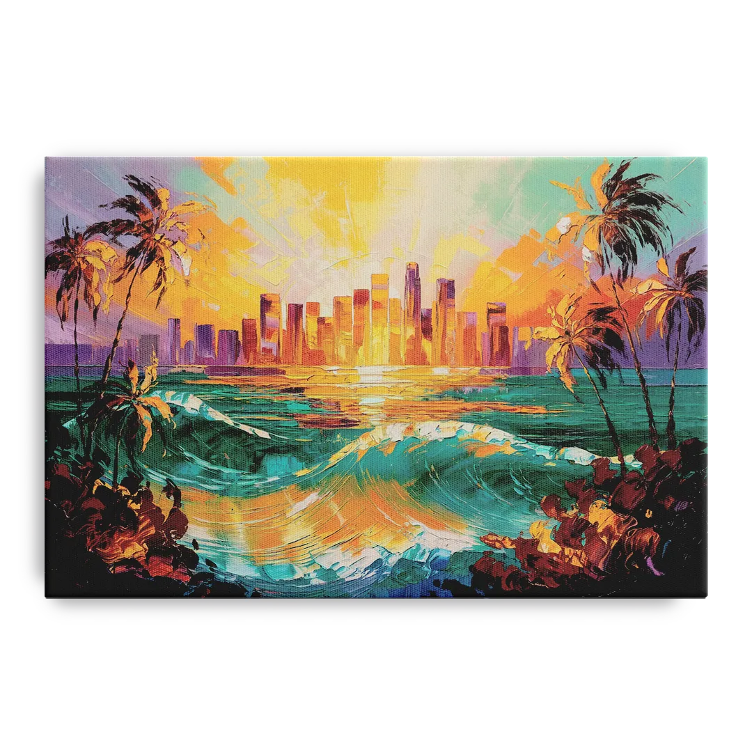 Los Angeles Sunset Over The Ocean Front - Canvas Wall Art