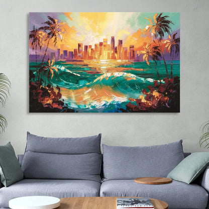 Los Angeles Sunset Over The Ocean Sitting Room - Canvas Wall Art