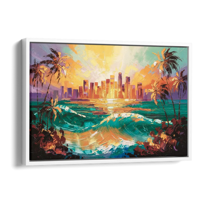 Los Angeles Sunset Over The Ocean Side - White Canvas Wall Art