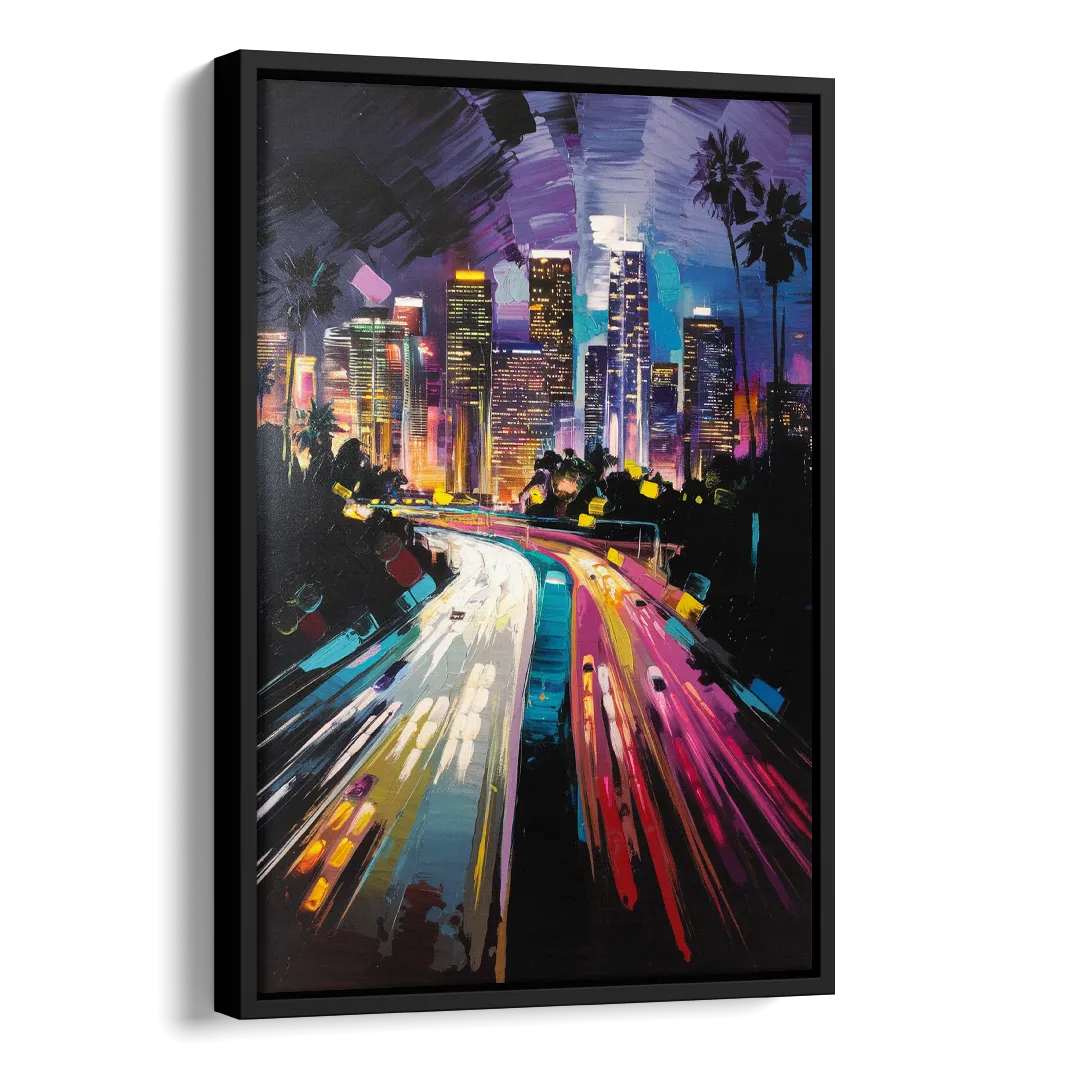 Los Angeles Urban Cityscape Side - Black Canvas Wall Art