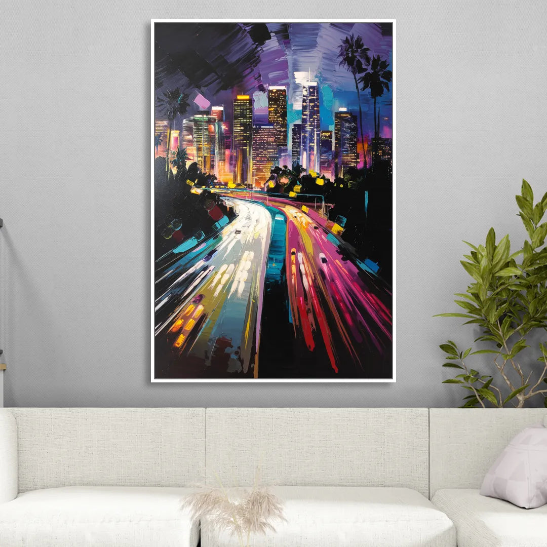Los Angeles Urban Cityscape Living Room - White Canvas Wall Art