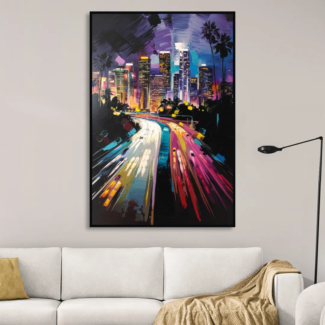 Los Angeles Urban Cityscape Sitting Room - Black Canvas Wall Art